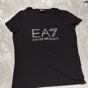 Emporio Armani Black Tee with Silver Accents